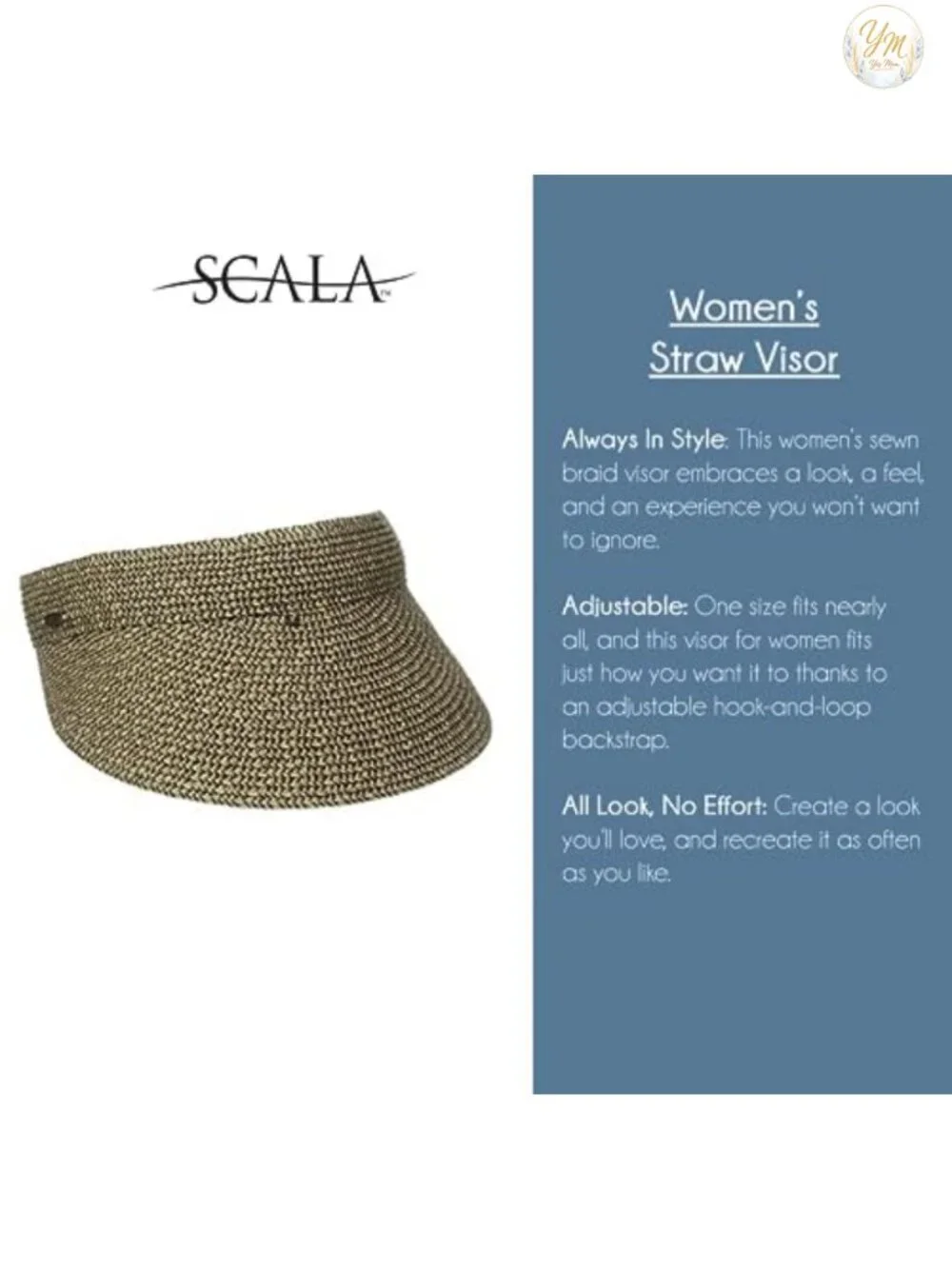 Womens Paper Braid Sun Visor Wide Brim Adjustable Velcro Hat Seaside